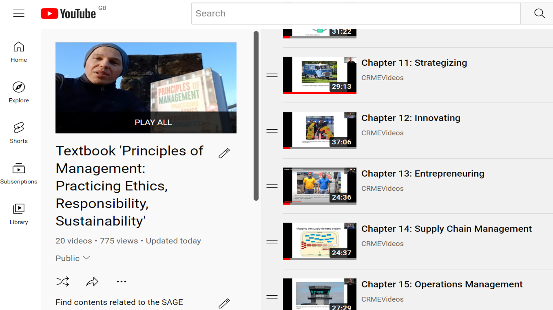 YouTube Channel for Principles of (Responsible) Management Textbook